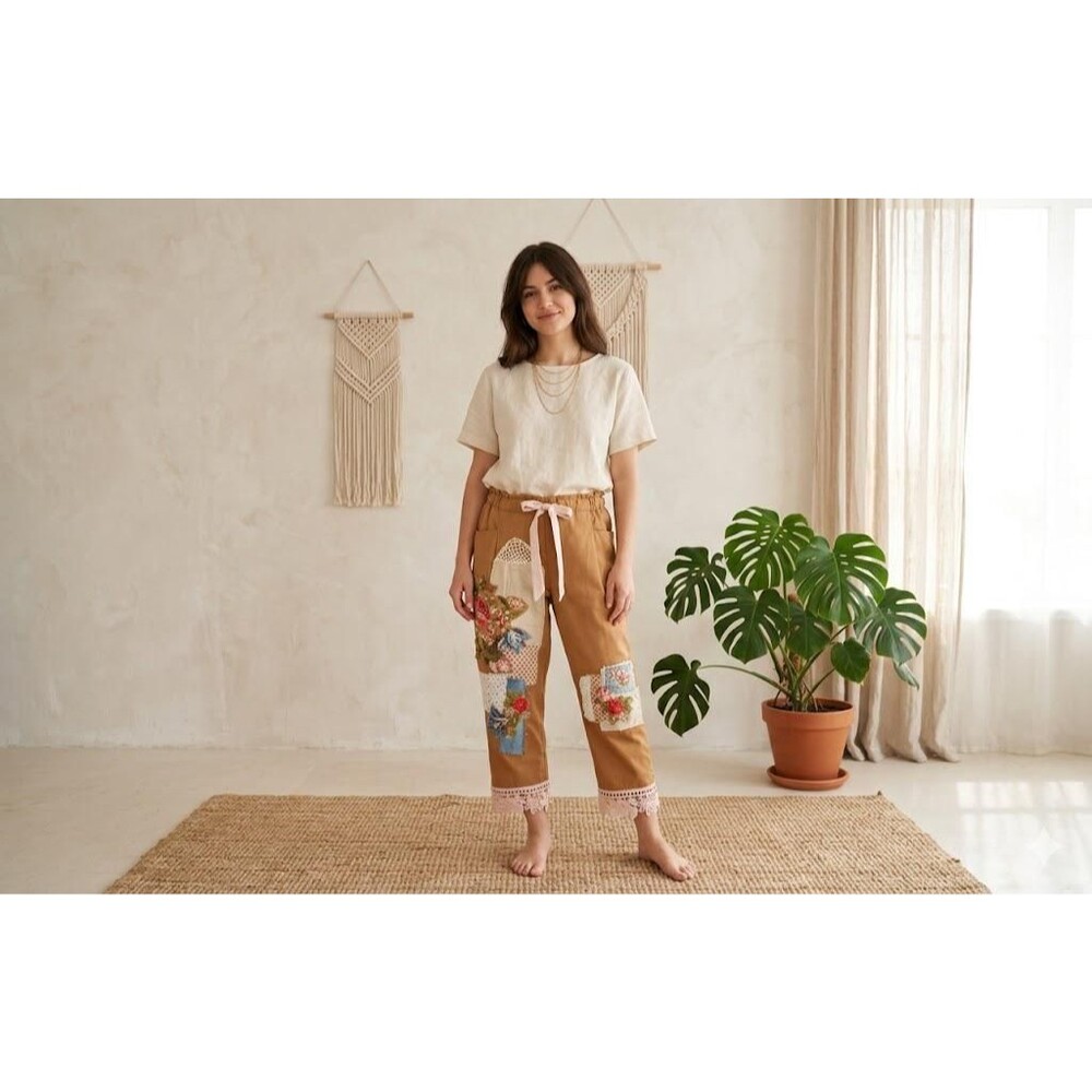 Upcycled Patchwork Bloomer Pants Vintage Lounge Cottagecore Boho Hippie Reworked